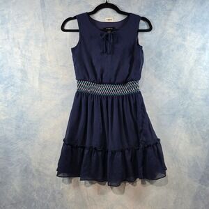 Amy Byer Navy Blue Sleeveless Smocked Waist Ruffle Hem Party Dress Girls 12